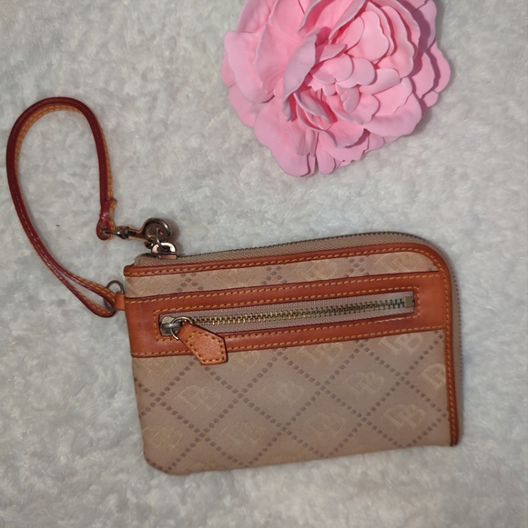 Dooney & Bourke Handbags - Dooney & Bourke Tan and Brown Wristlet Vintage Leather And Canvas